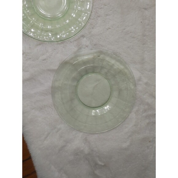2 Green Block Optic Depression Glass  Plates 6"  Anchor Hocking Vaseline Vintage - Picture 7 of 7